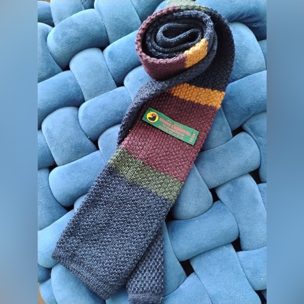 Rooster Multi-Stripe Wool Knit Tie in Navy, Burgundy, Olive & Mustard